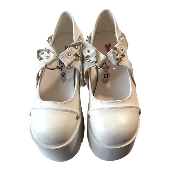 Demonia Ashes 33 Mary Jane Platforms Flatforms White Silver Size 9 - Picture 5 of 13